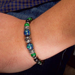 Black Onyx, Green Tiger Eye & Lapis Lazuli Stone with Cast Steel Bead Bracelet