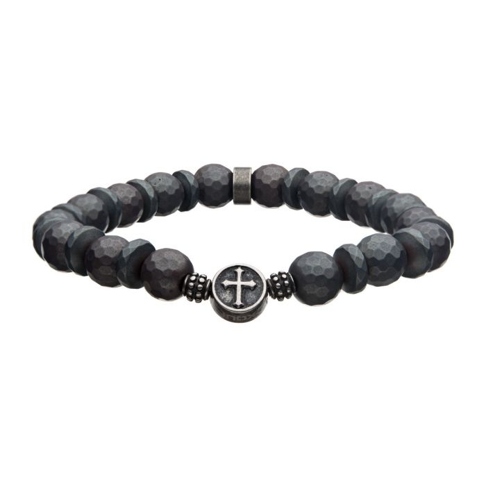 10mm Hematite Stone with Gray Silicone String Bracelet