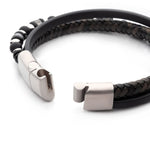 Leather with Black Onyx & White Howlite Stone Bead Multi-Strand Bracelet