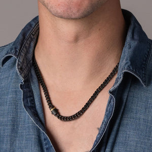 6mm Black IP Miami Cuban Chain Necklace with Genuine Black Sapphire Gem