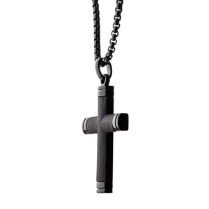 Black IP Genuine Ebony Wood Inlayed Cross Pendant