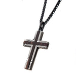 Black IP Stainless Steel Damascus cross with Ebony Wood Inlay